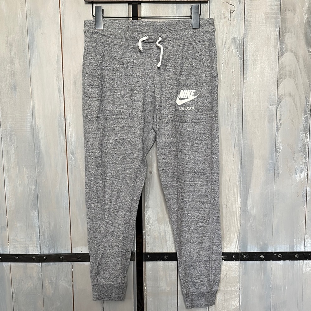 Nike Gray Track Pants with Elastic Cuffs and Drawstring